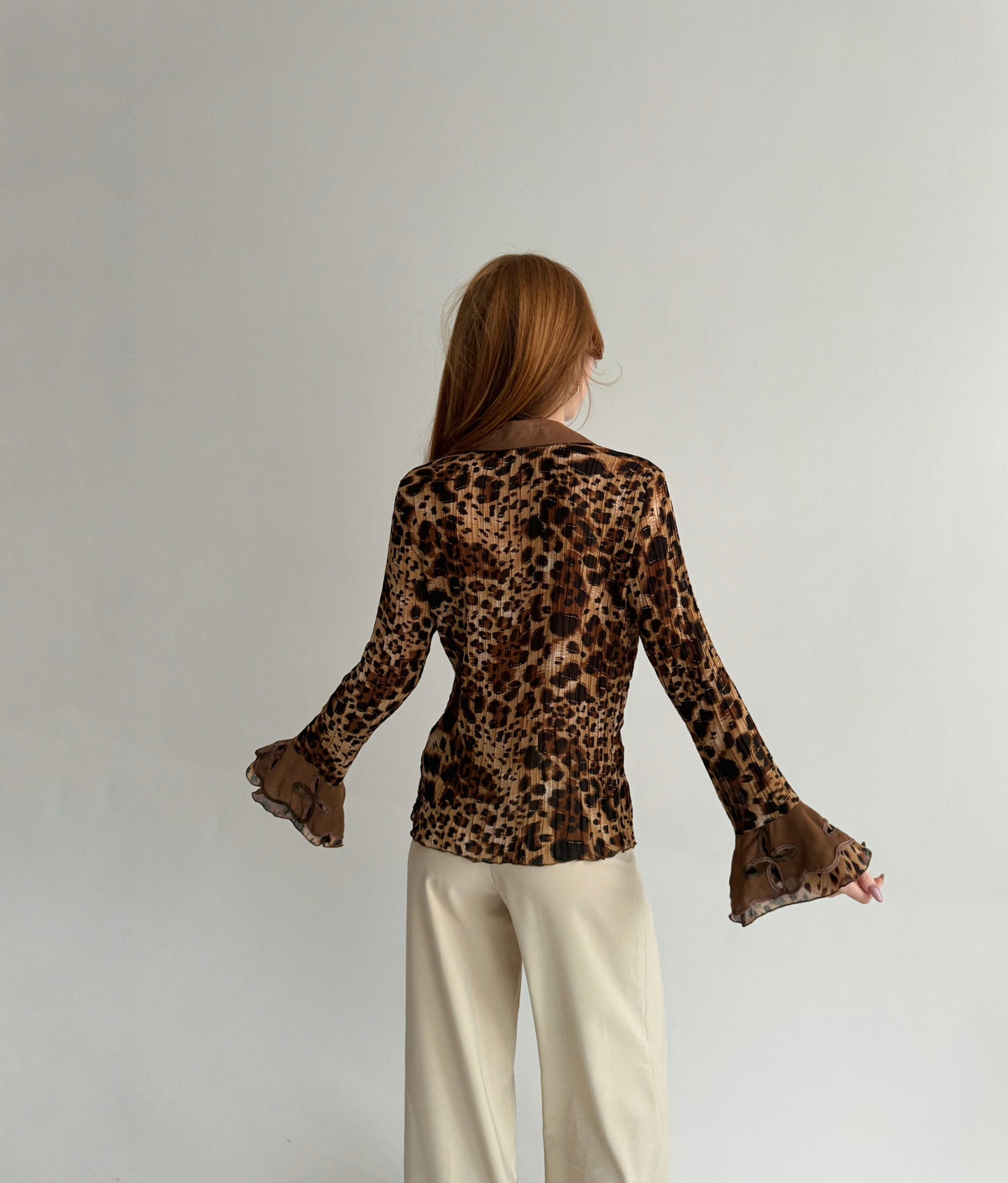Vintage leopard pleated blouse