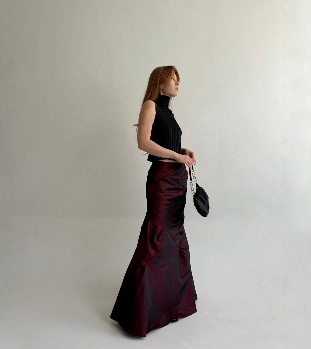 Vintage gothic burgundy maxi skirt with side gathering