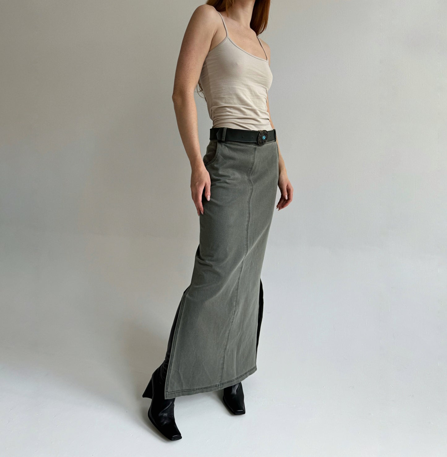 Brand new vintage grey denim maxi skirt