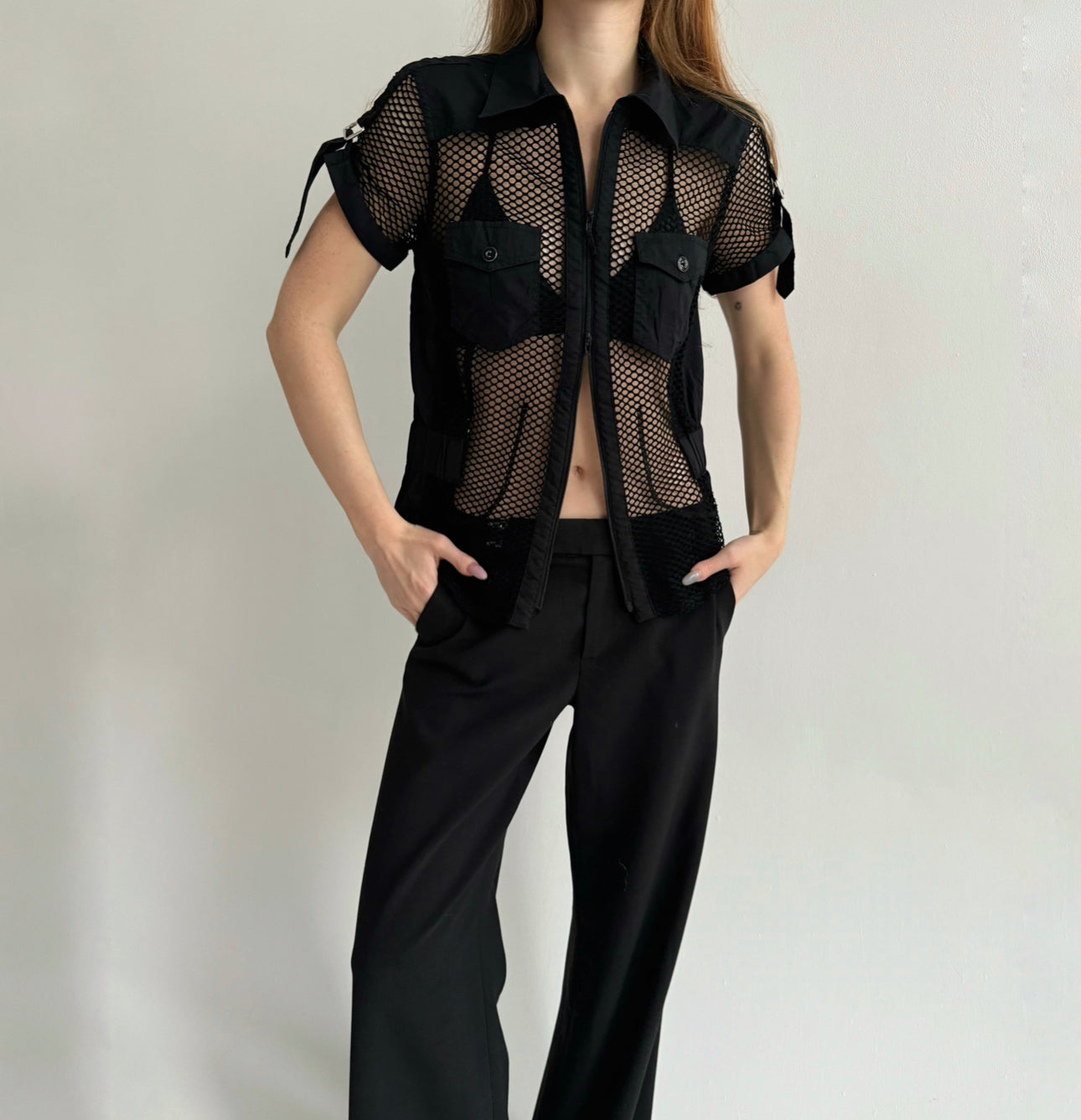 Vintage 73% cotton fishnet blouse