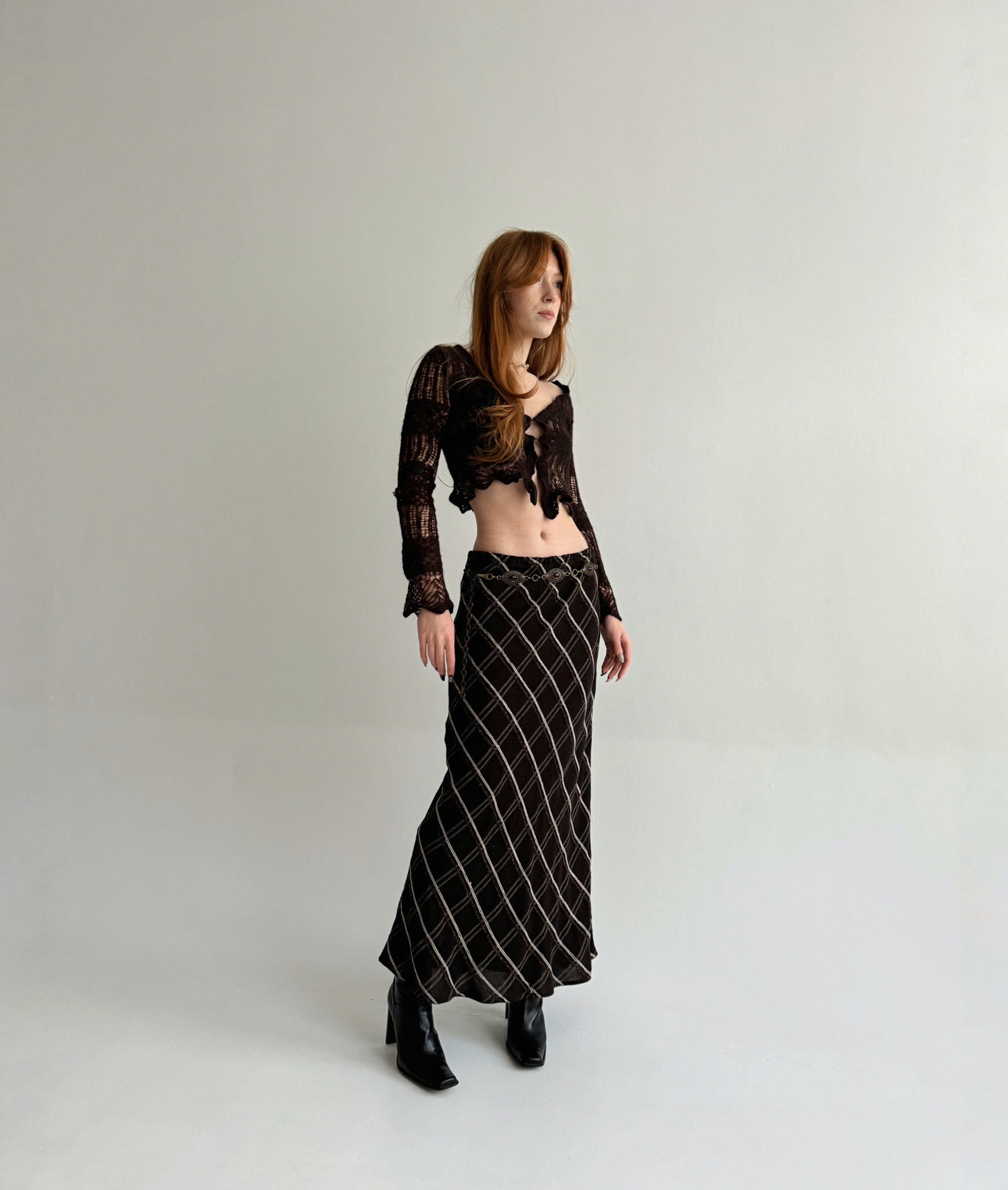 Vintage y2k 71% viscose 21% wool checked maxi skirt