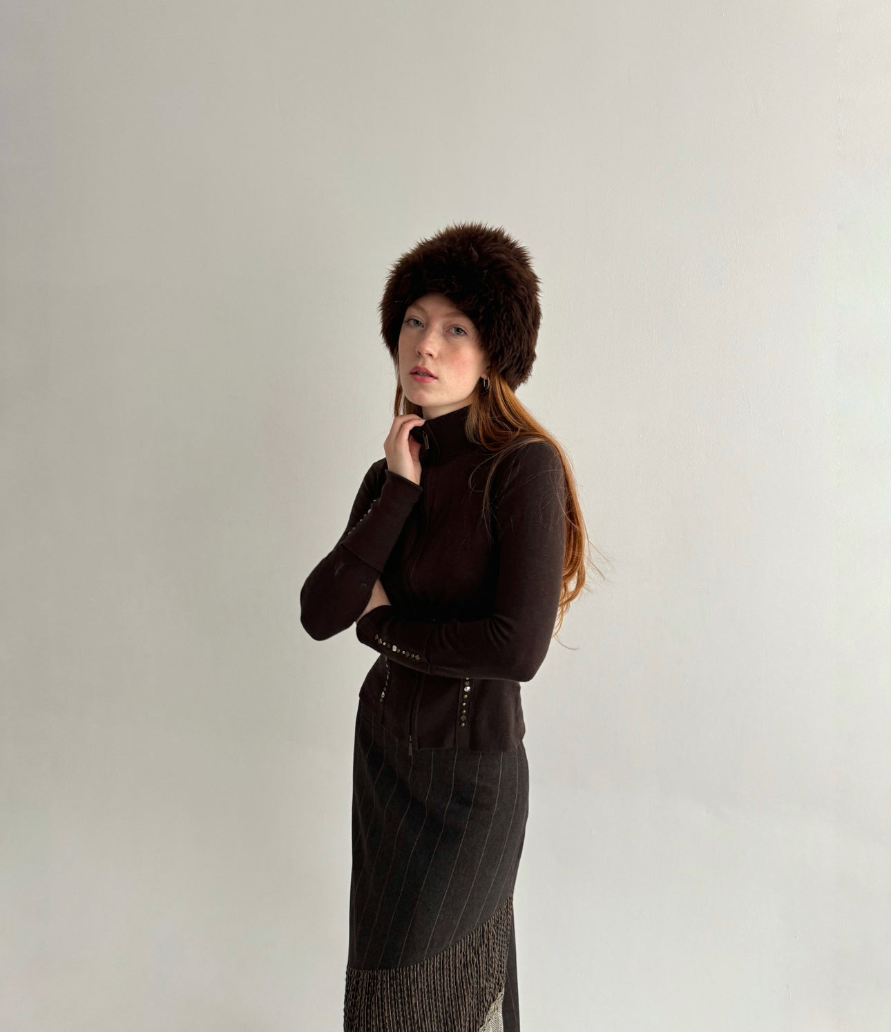 Vintage faux fur brown hat