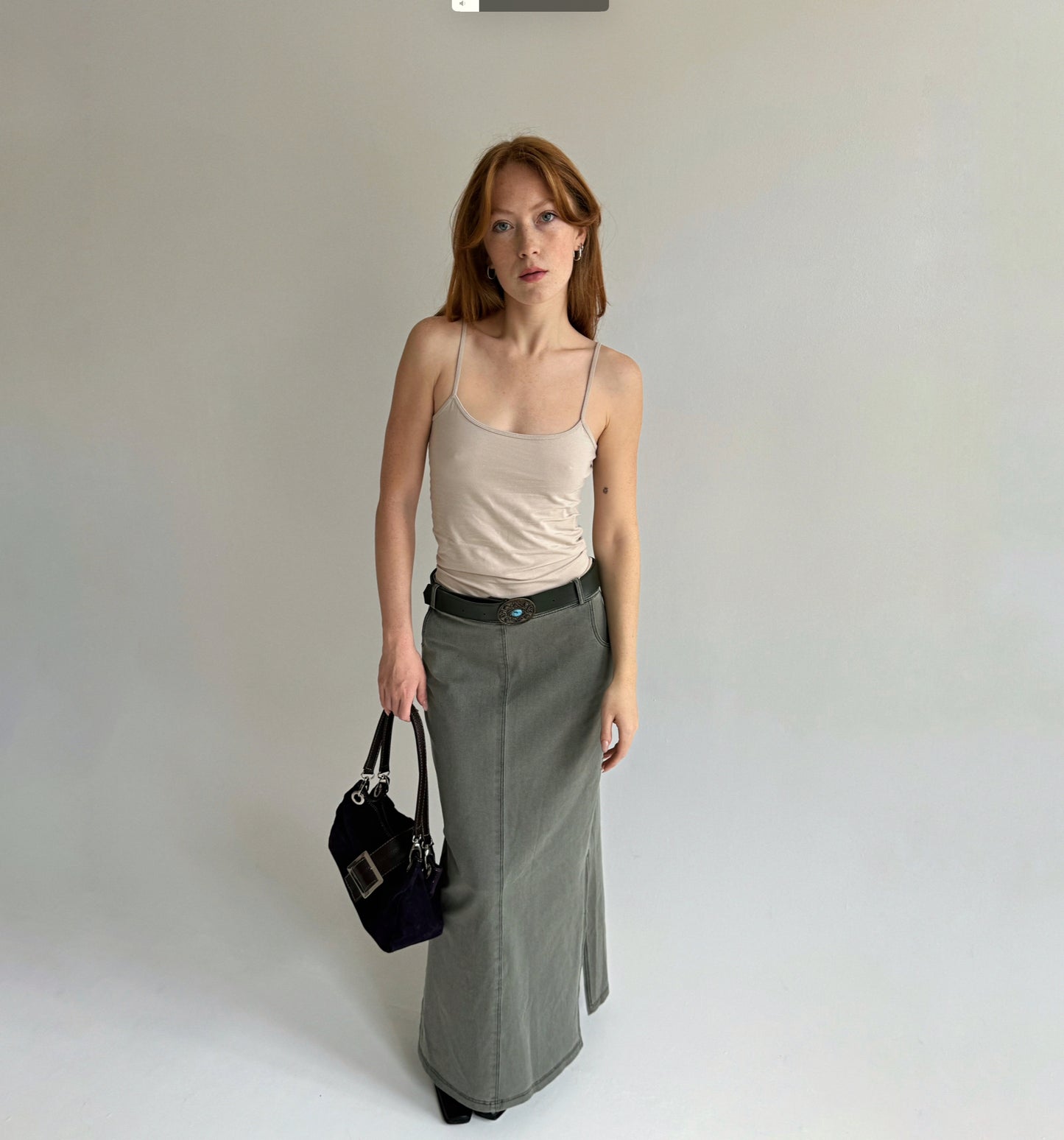 Brand new vintage grey denim maxi skirt
