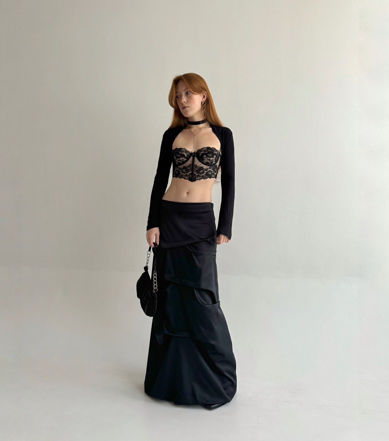 Vintage black maxi skirt with beautifully crinkled fabric