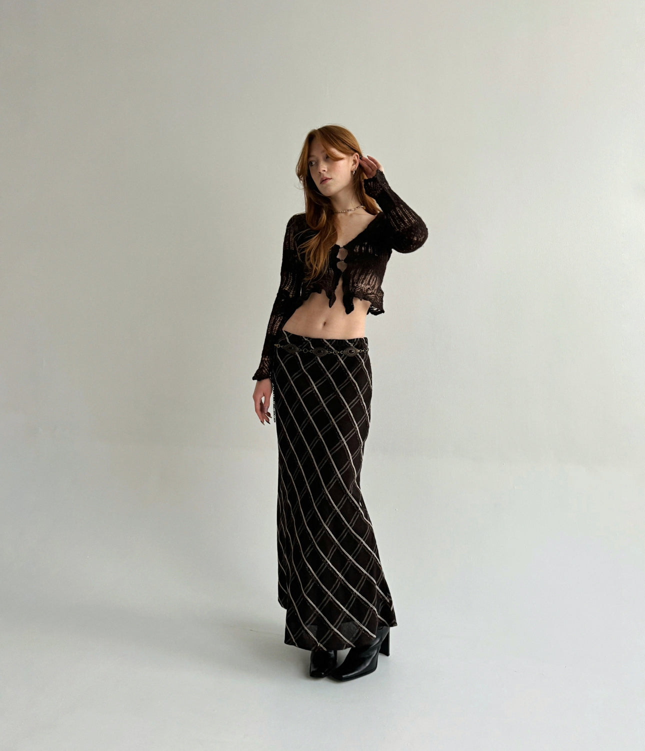 Vintage y2k 71% viscose 21% wool checked maxi skirt