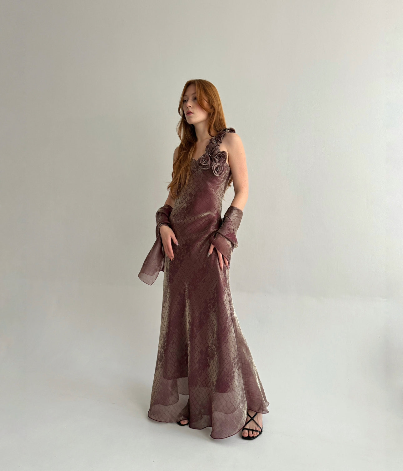 Vintage made in France maxi slip dress with flower appliqué