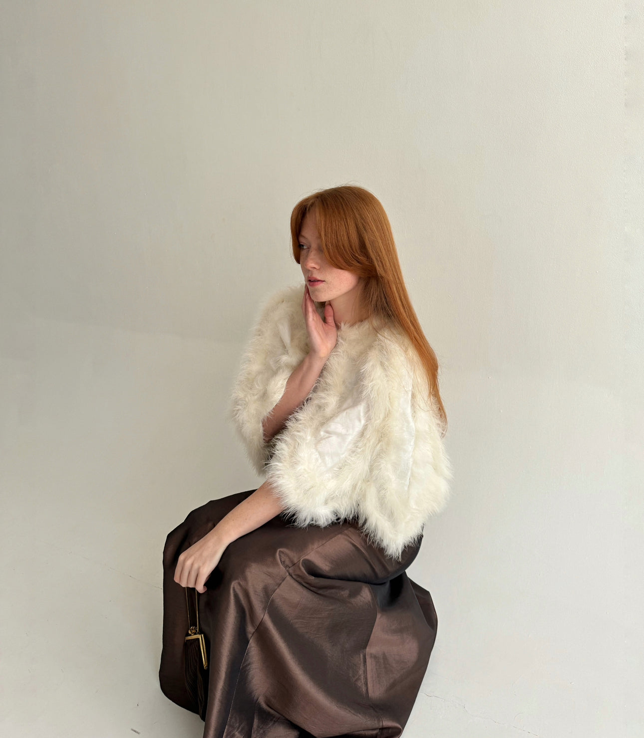 Vintage ostrich feather cream cape