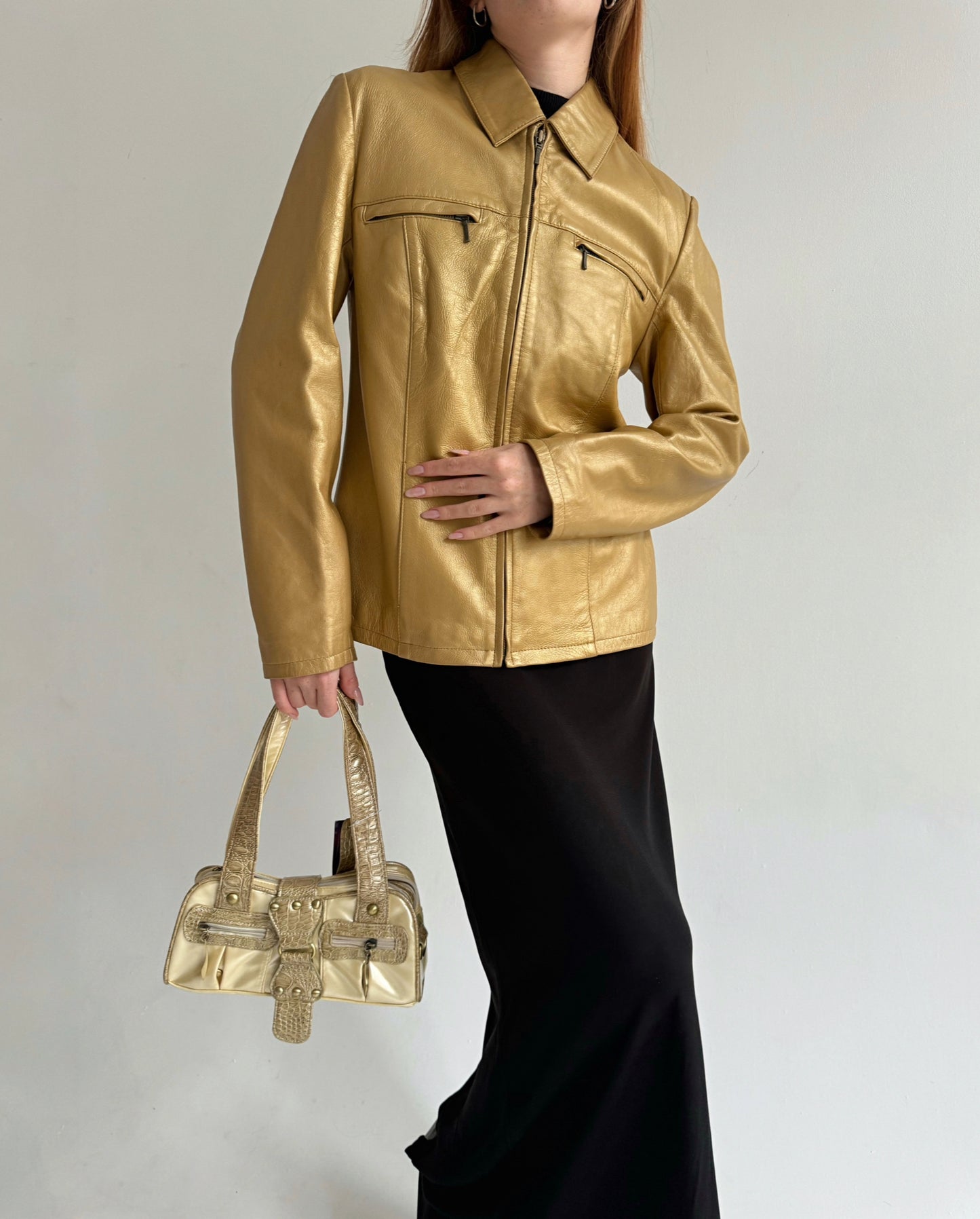 Vintage genuine leather golden jackets