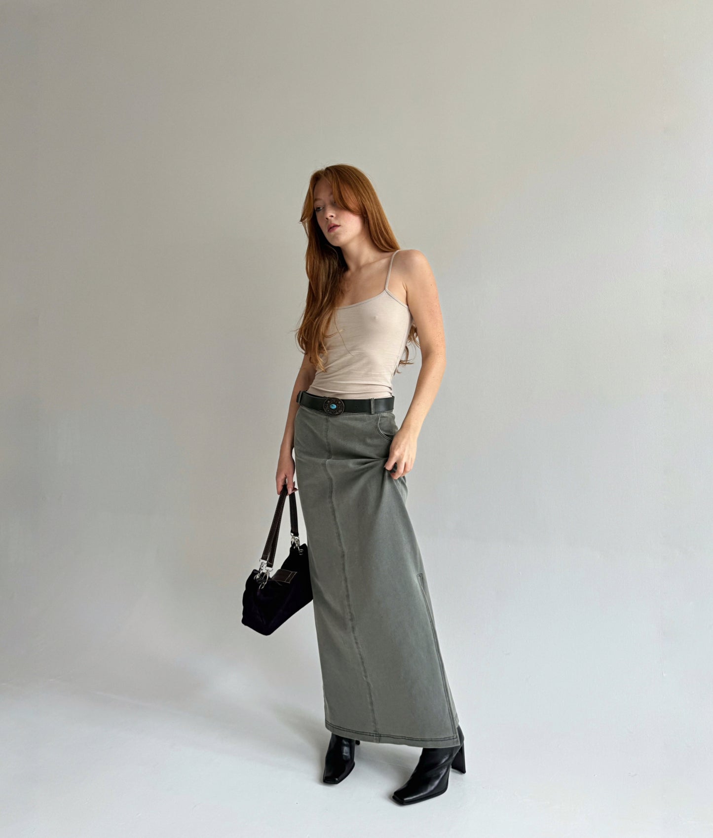 Brand new vintage grey denim maxi skirt