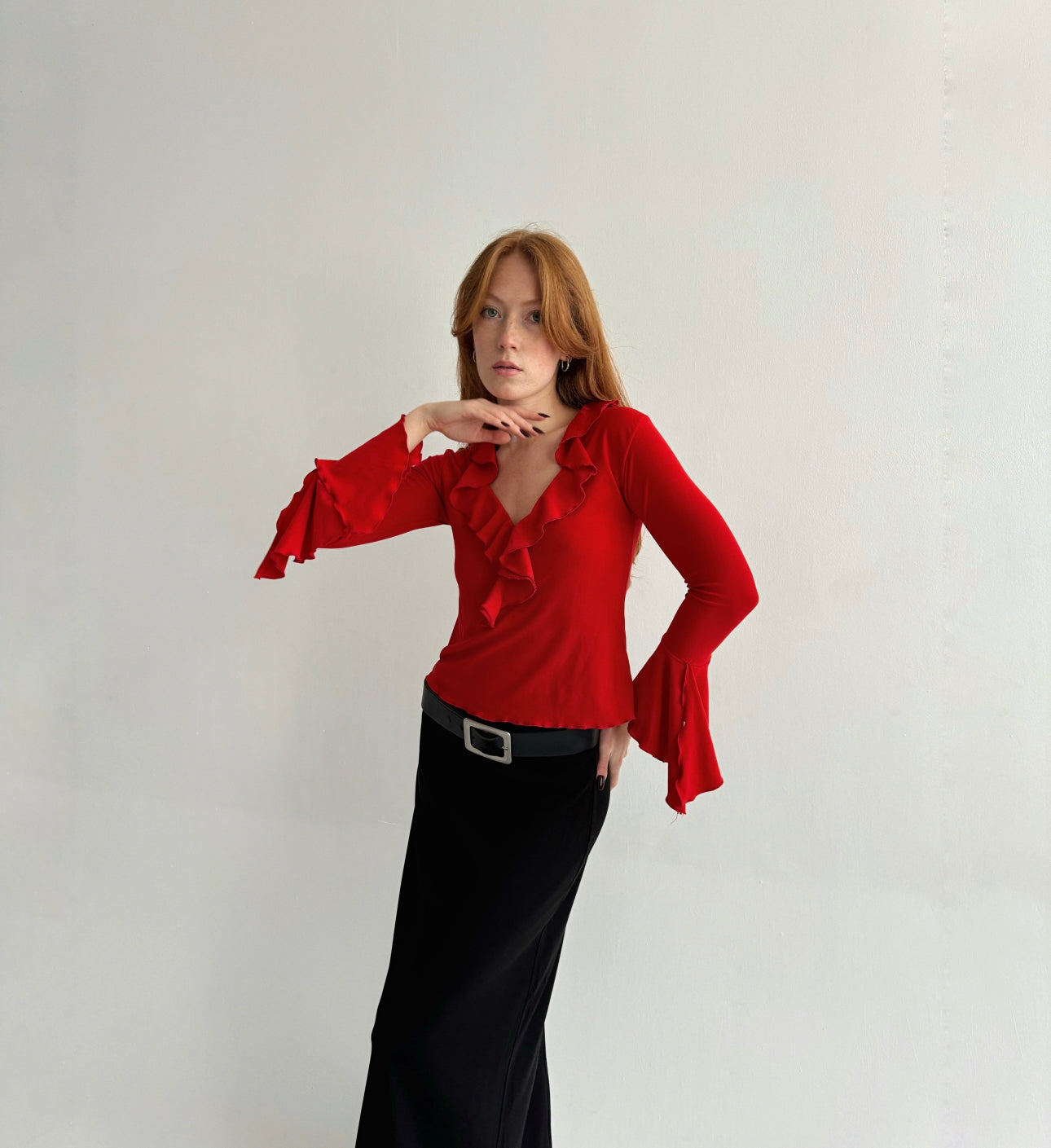 Vintage ruffled long sleeve blouse
