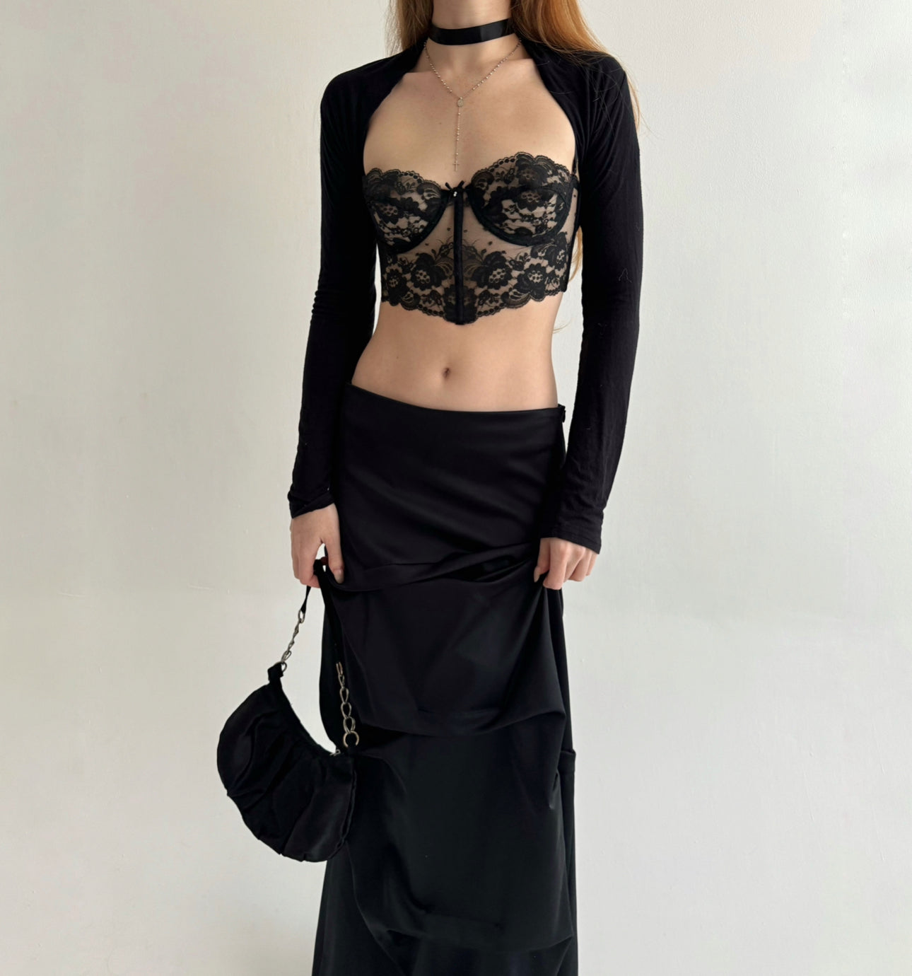 Vintage black maxi skirt with beautifully crinkled fabric
