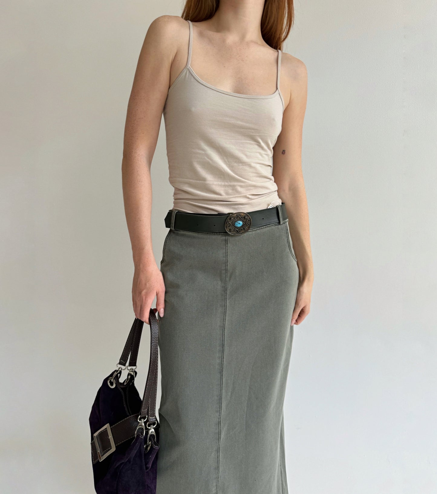 Brand new vintage grey denim maxi skirt