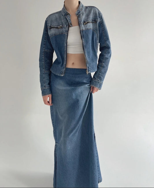 Vintage denim moto jacket