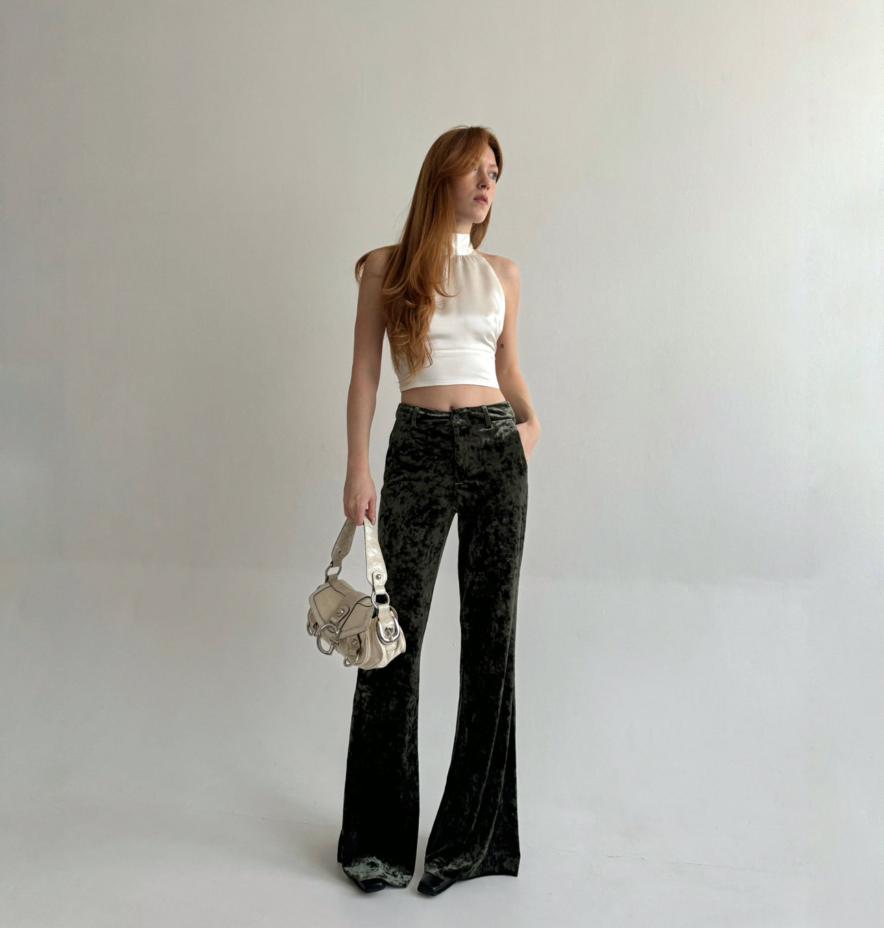 Vintage khaki veloure flared pants