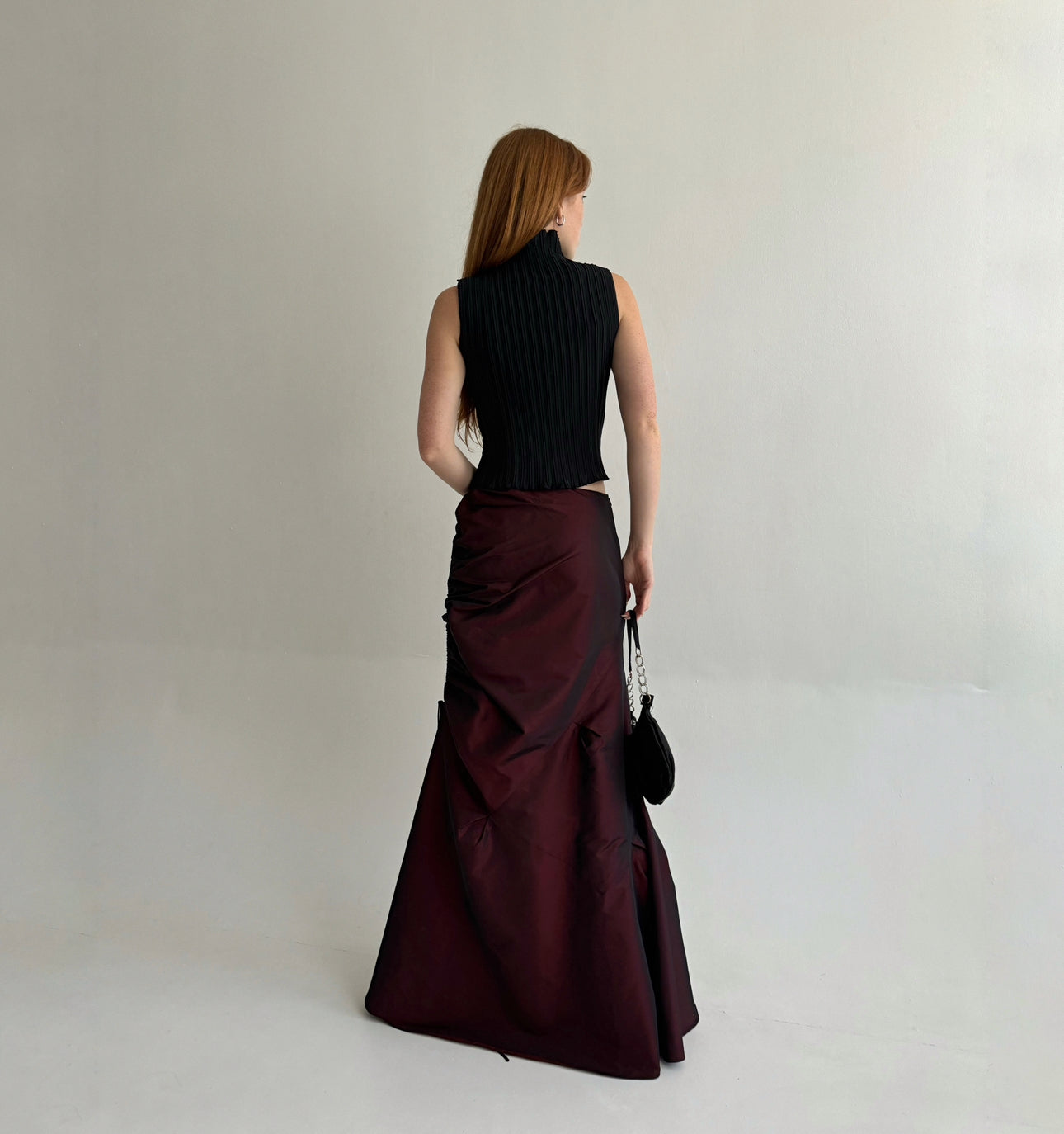 Vintage gothic burgundy maxi skirt with side gathering
