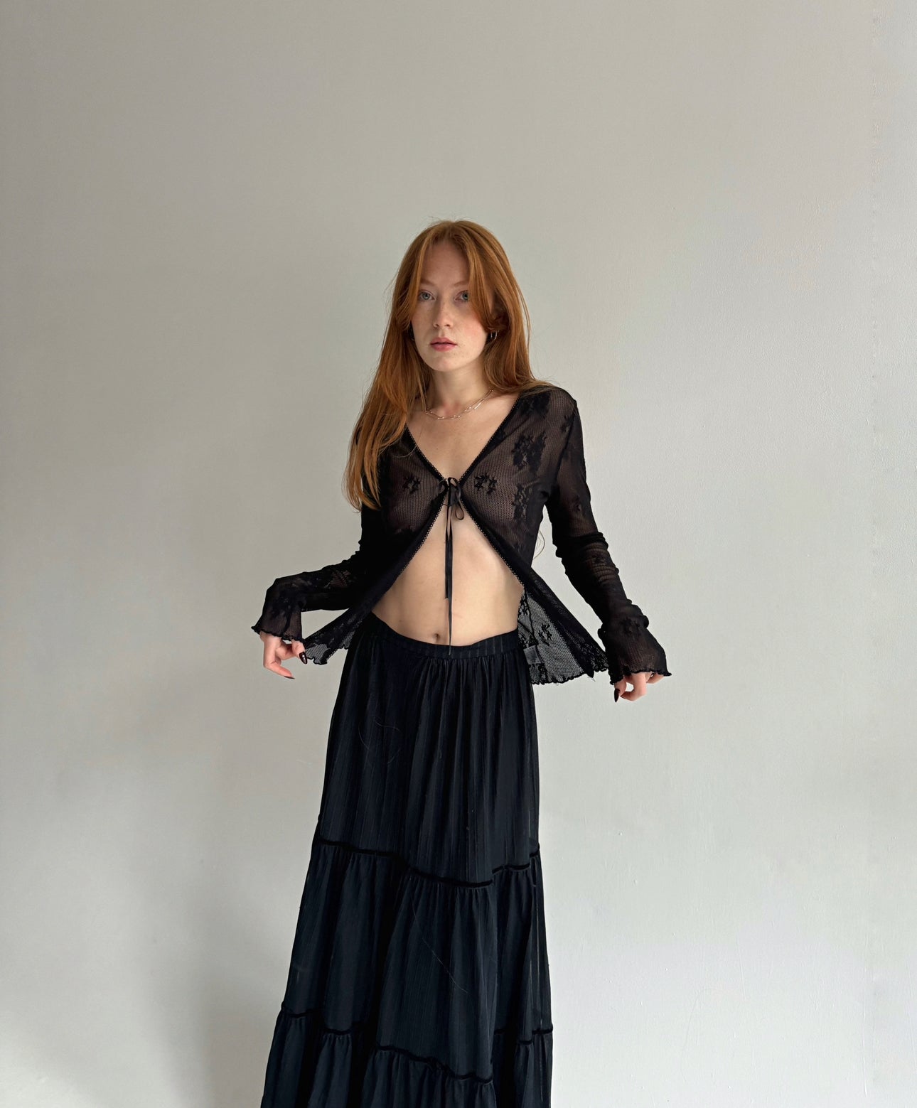 Y2K black lace cardigan