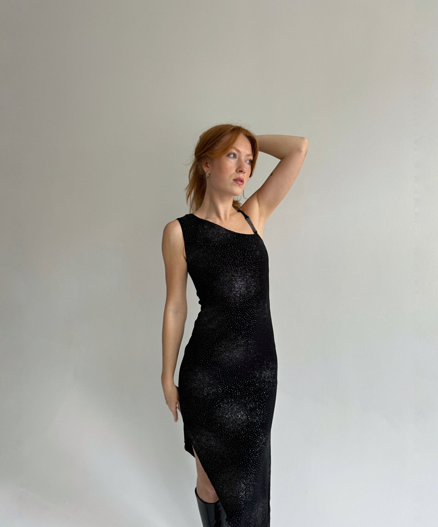 Vintage black asymmetrical stretchy dress