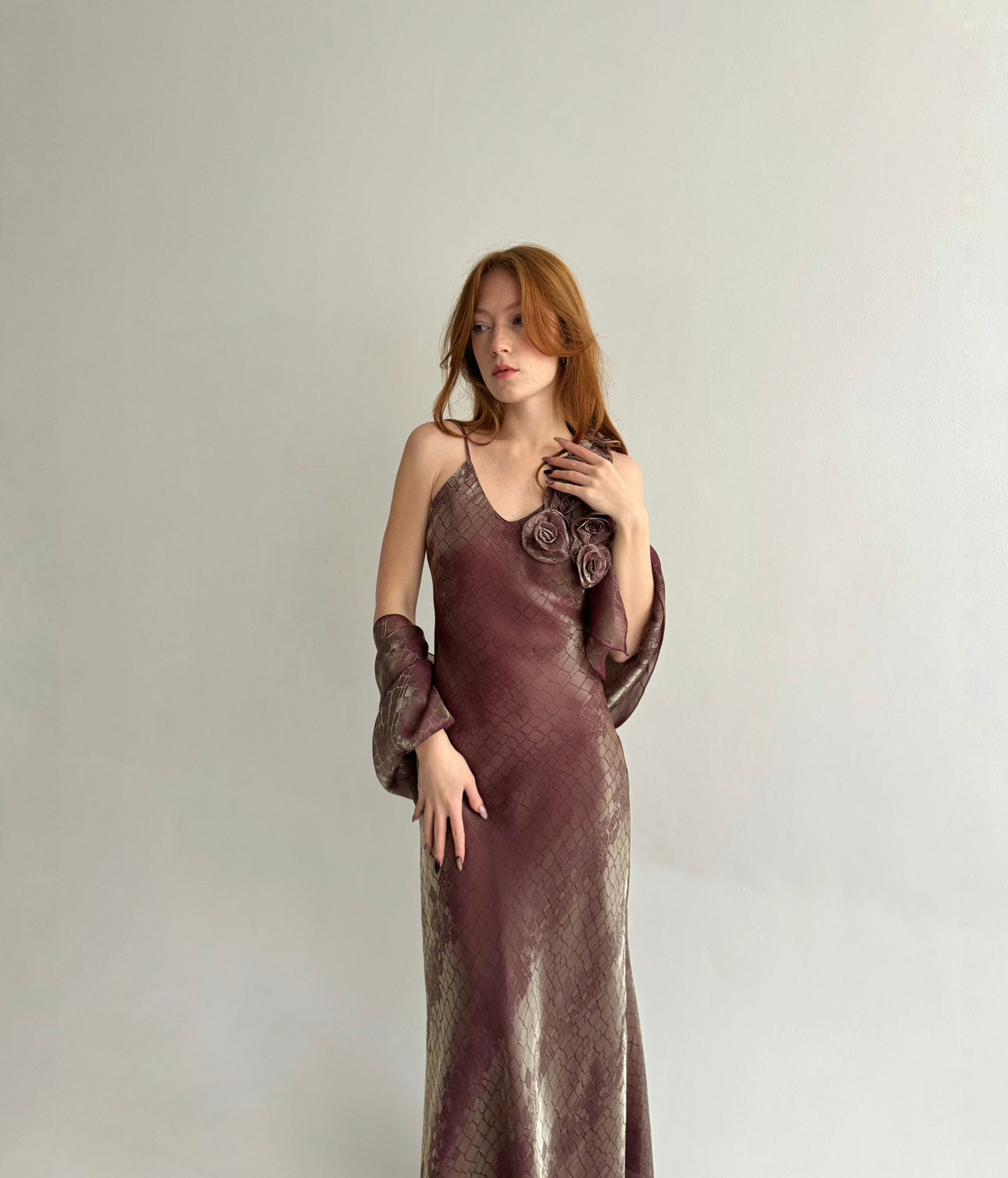 Vintage made in France maxi slip dress with flower appliqué