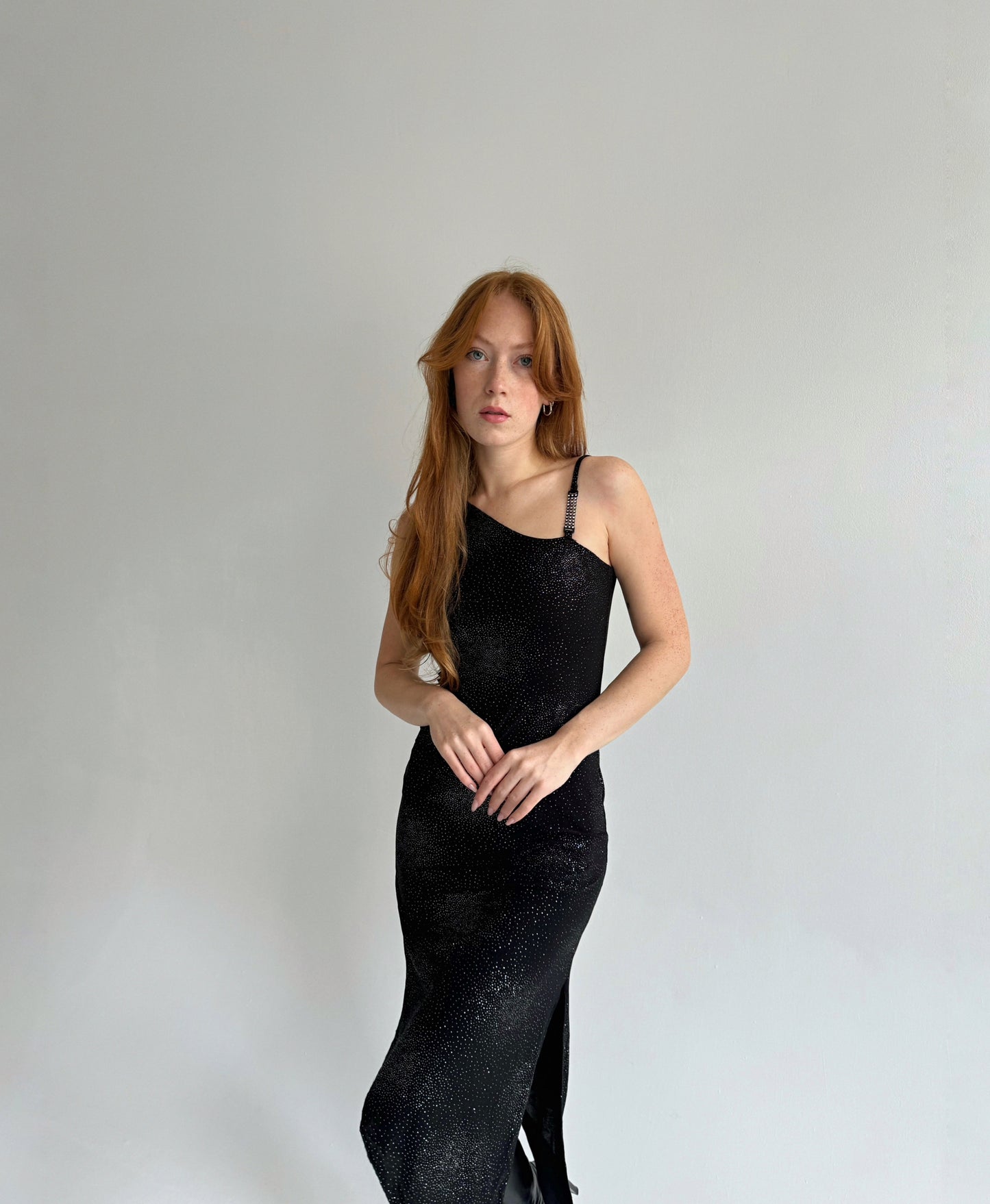 Vintage black asymmetrical stretchy dress