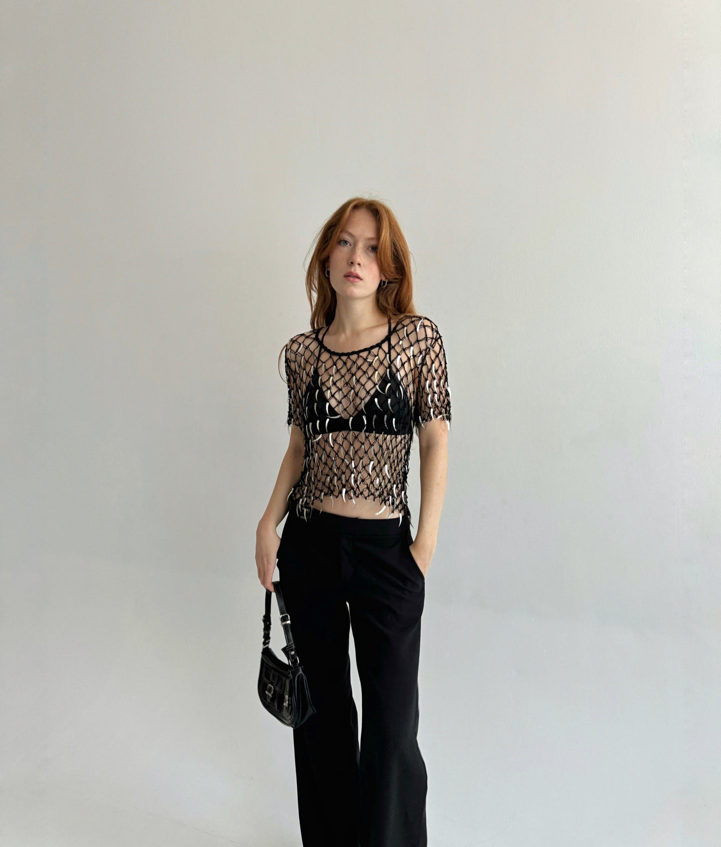 Vintage fishnet black naked blouse