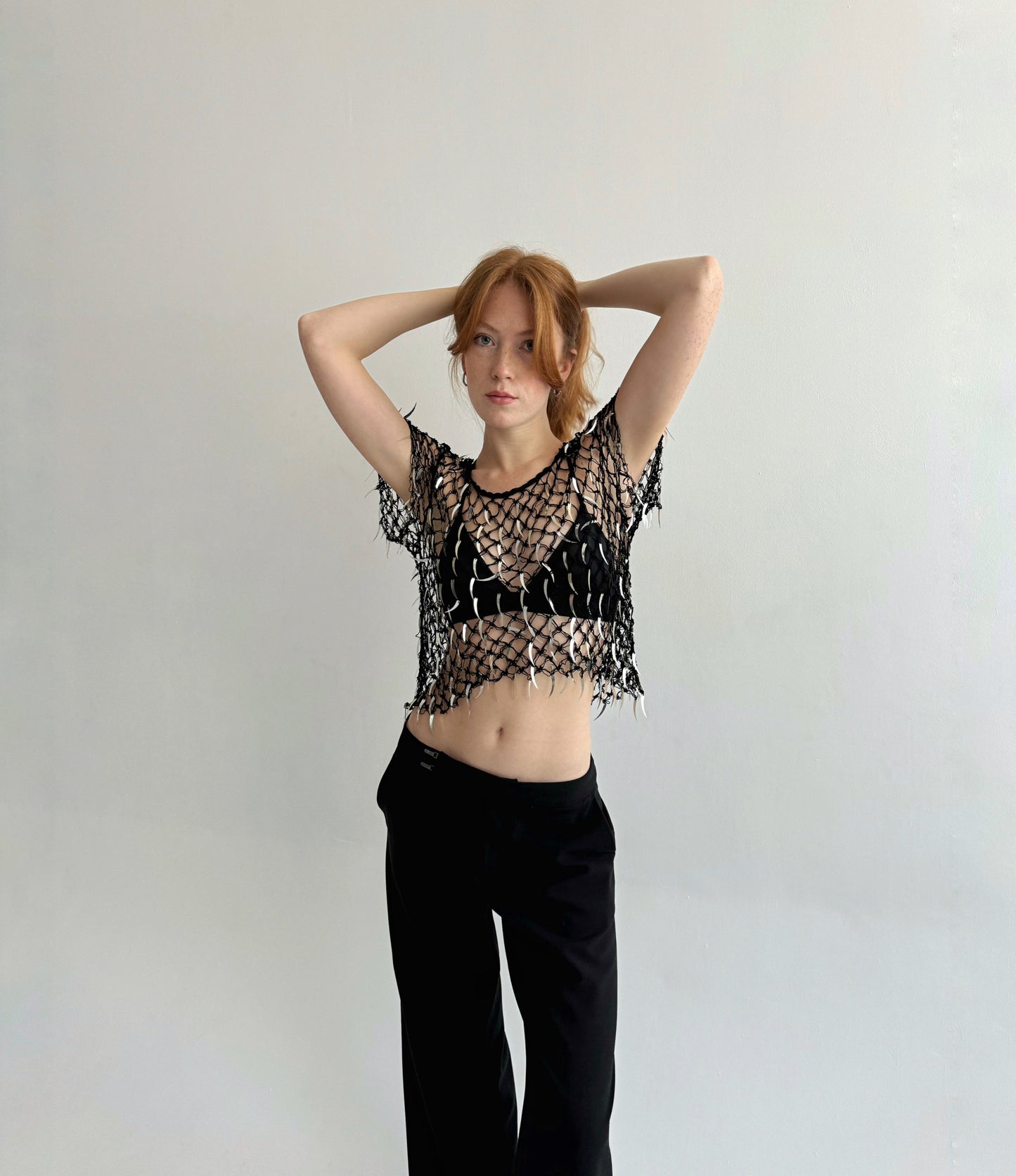 Vintage fishnet black naked blouse