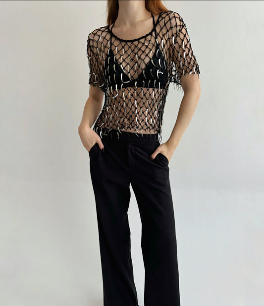 Vintage fishnet black naked blouse