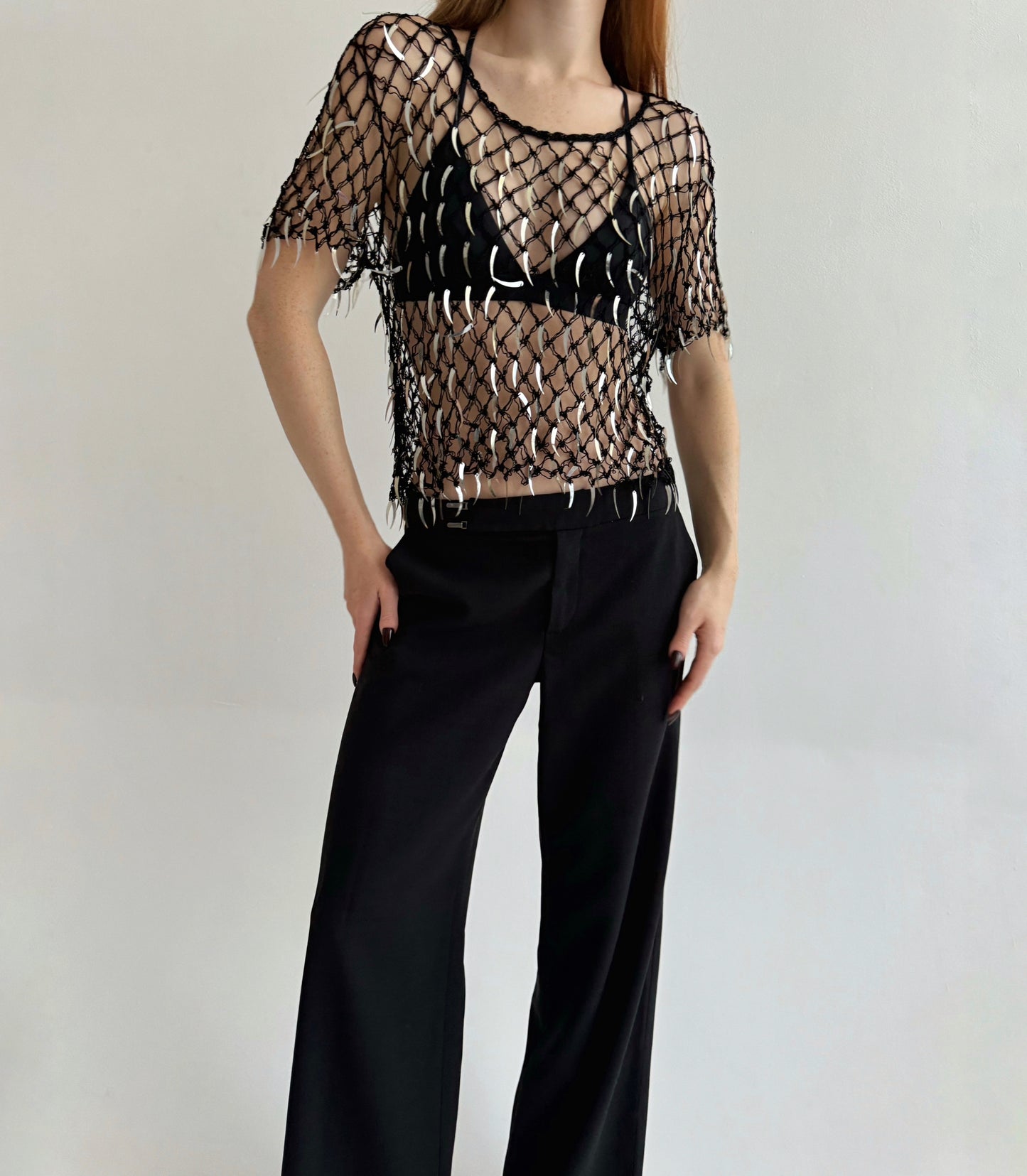 Vintage fishnet black naked blouse