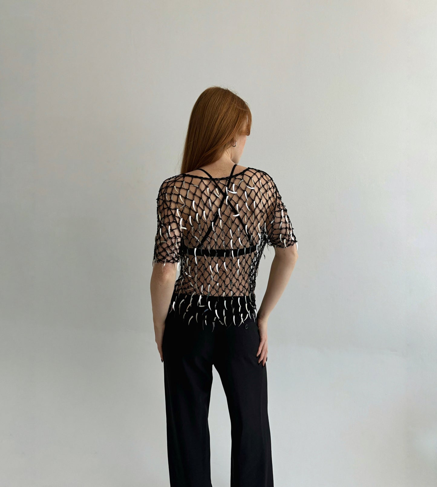 Vintage fishnet black naked blouse