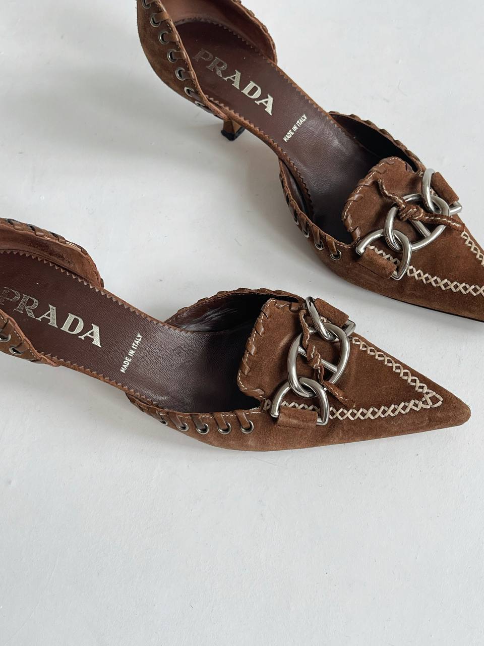 Vintage Prada genuine suede western kitten heels