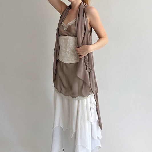 Vintage avant garde draped taupe cardigan