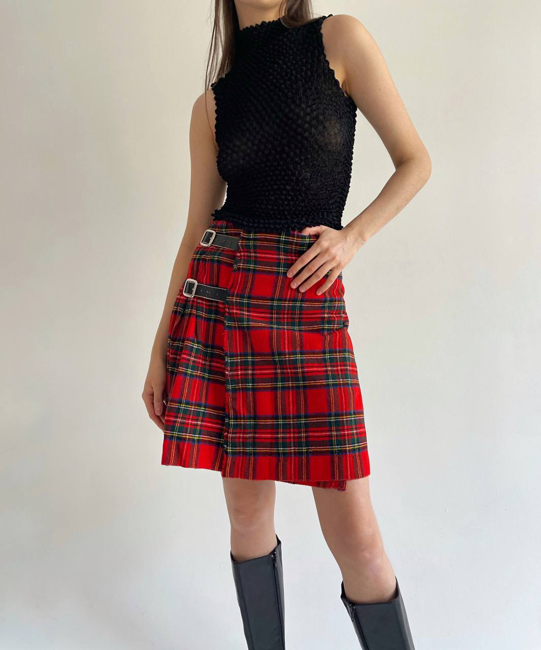 Vintage woollen tartan mini skirt