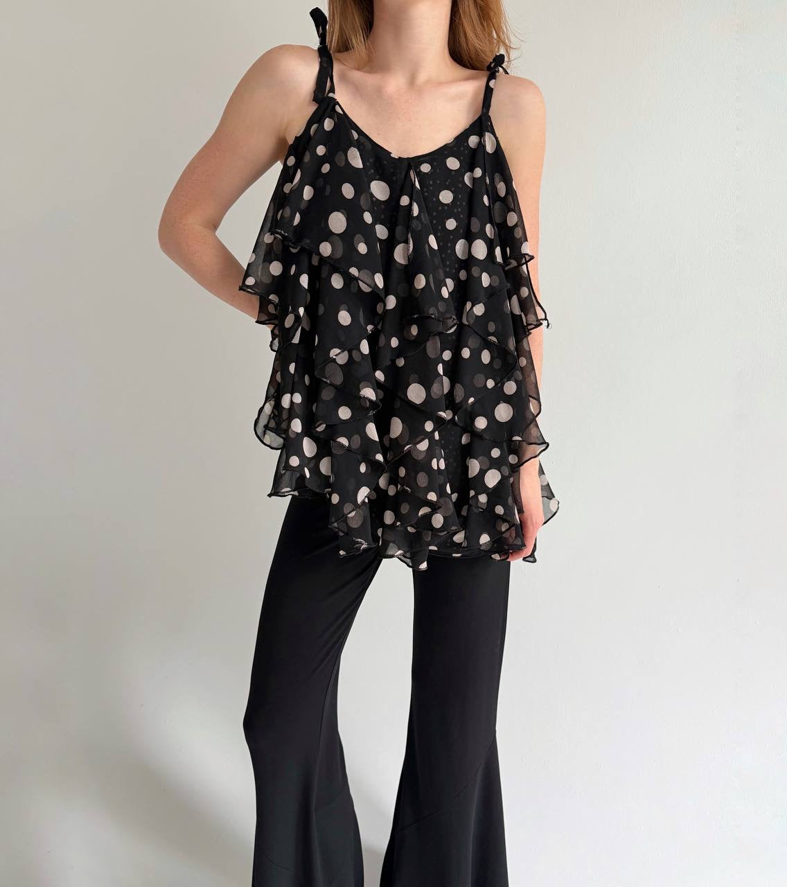 Vintage ruffled polka top cami top