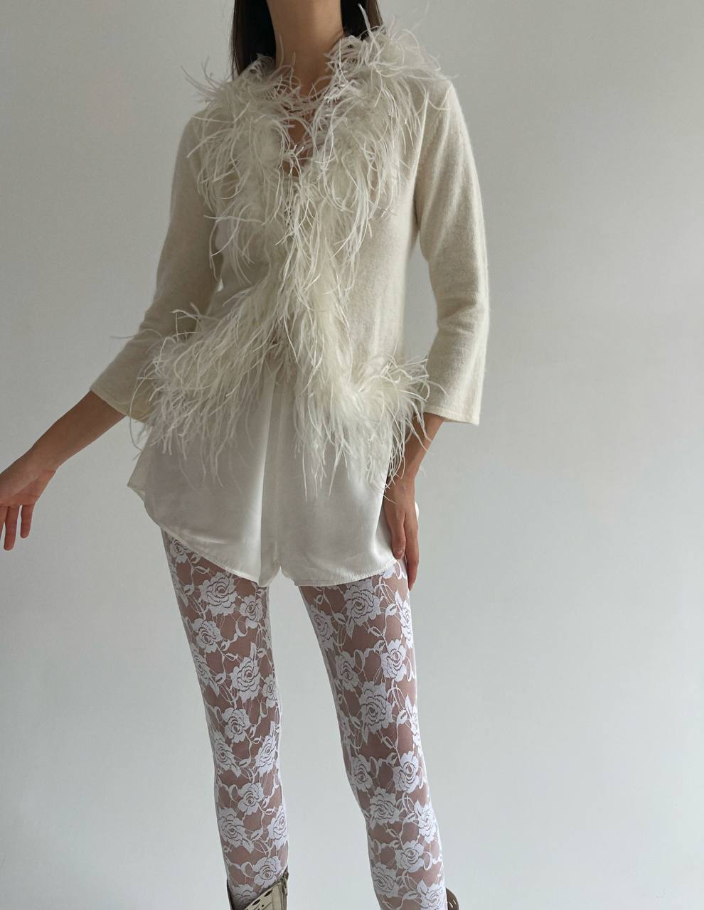 Vintage angora + lambs wool cardigan with ostrich fur