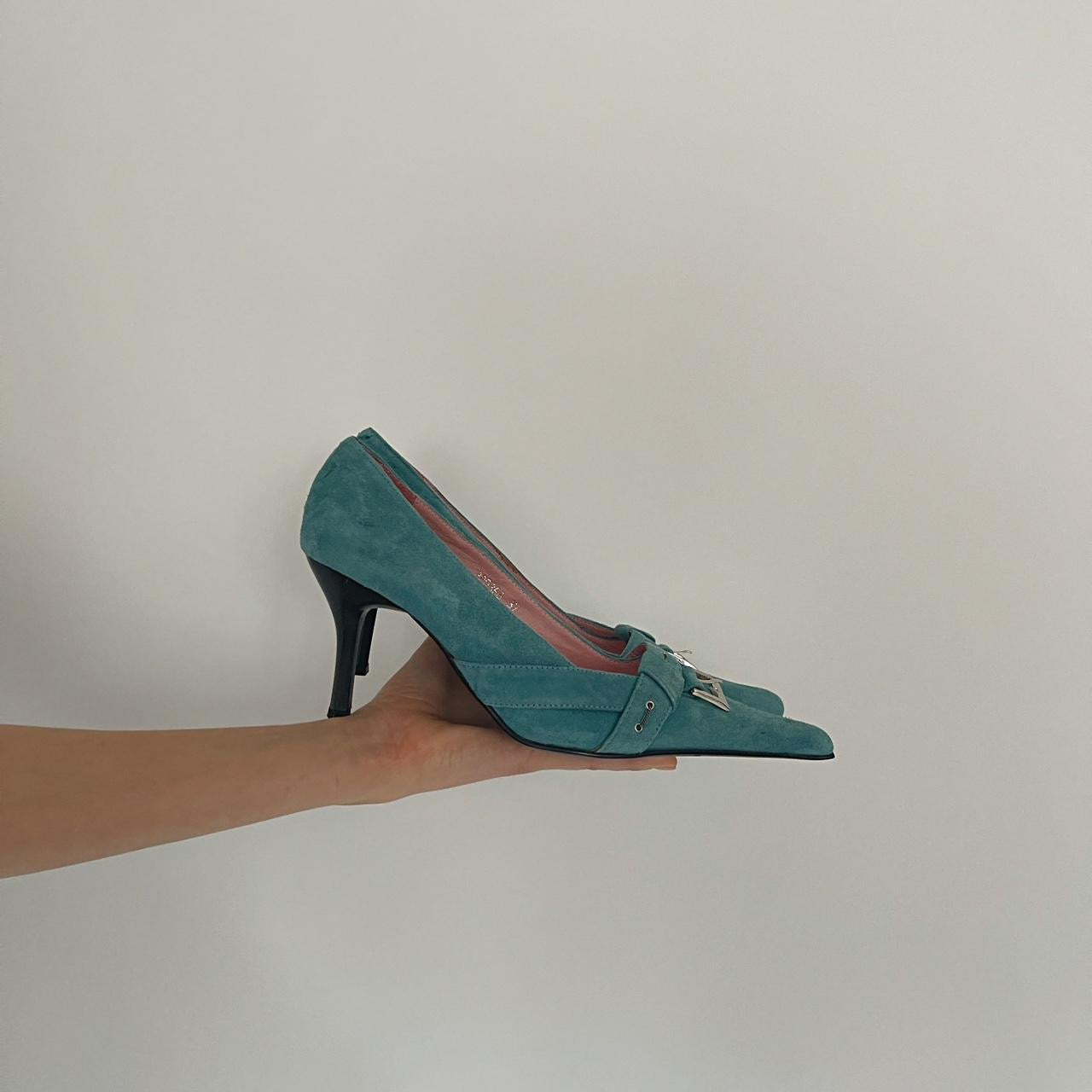 Y2K blue genuine leather heels