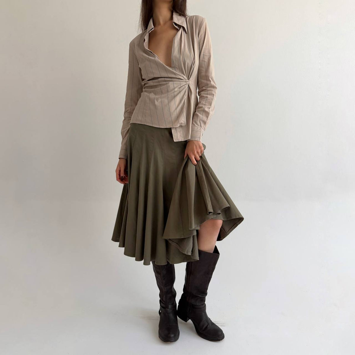 Vintage cotton khaki skirt