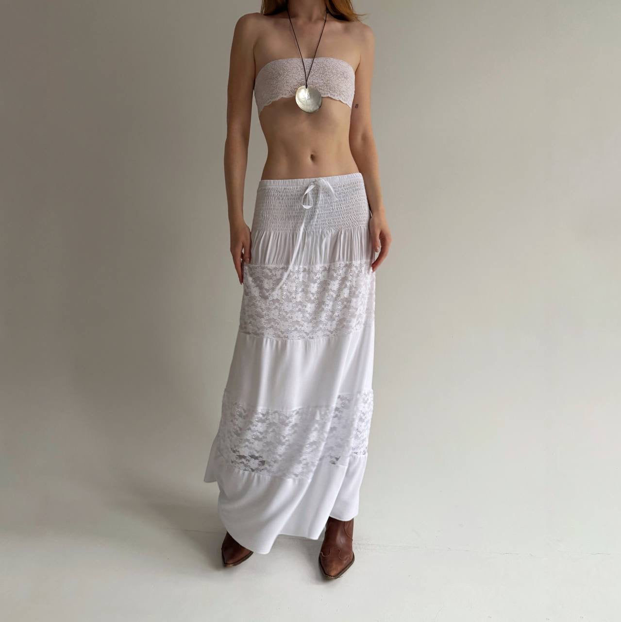 Vintage cotton maxi white skirt l