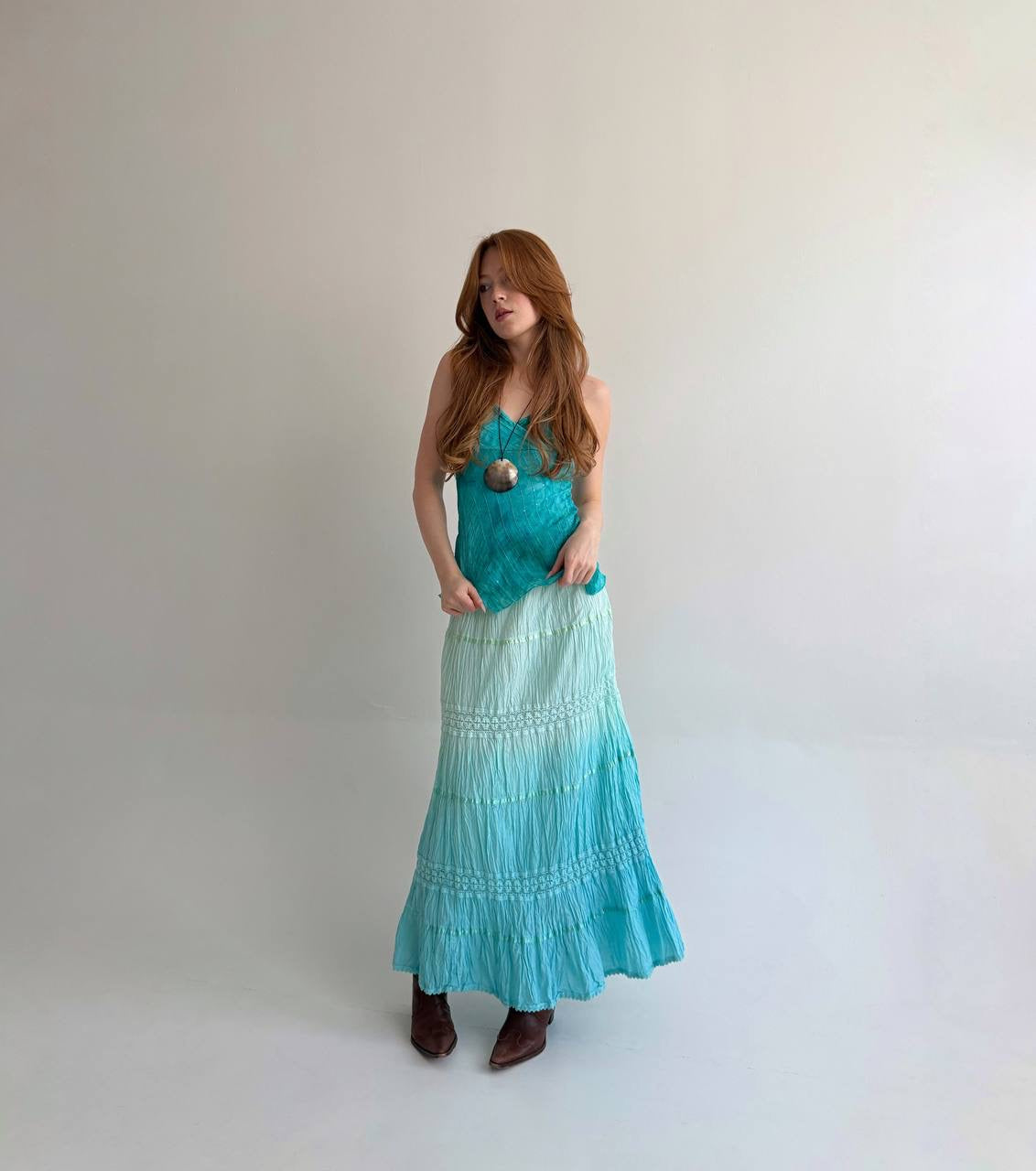 Vintage cotton maxi skirt with lace details