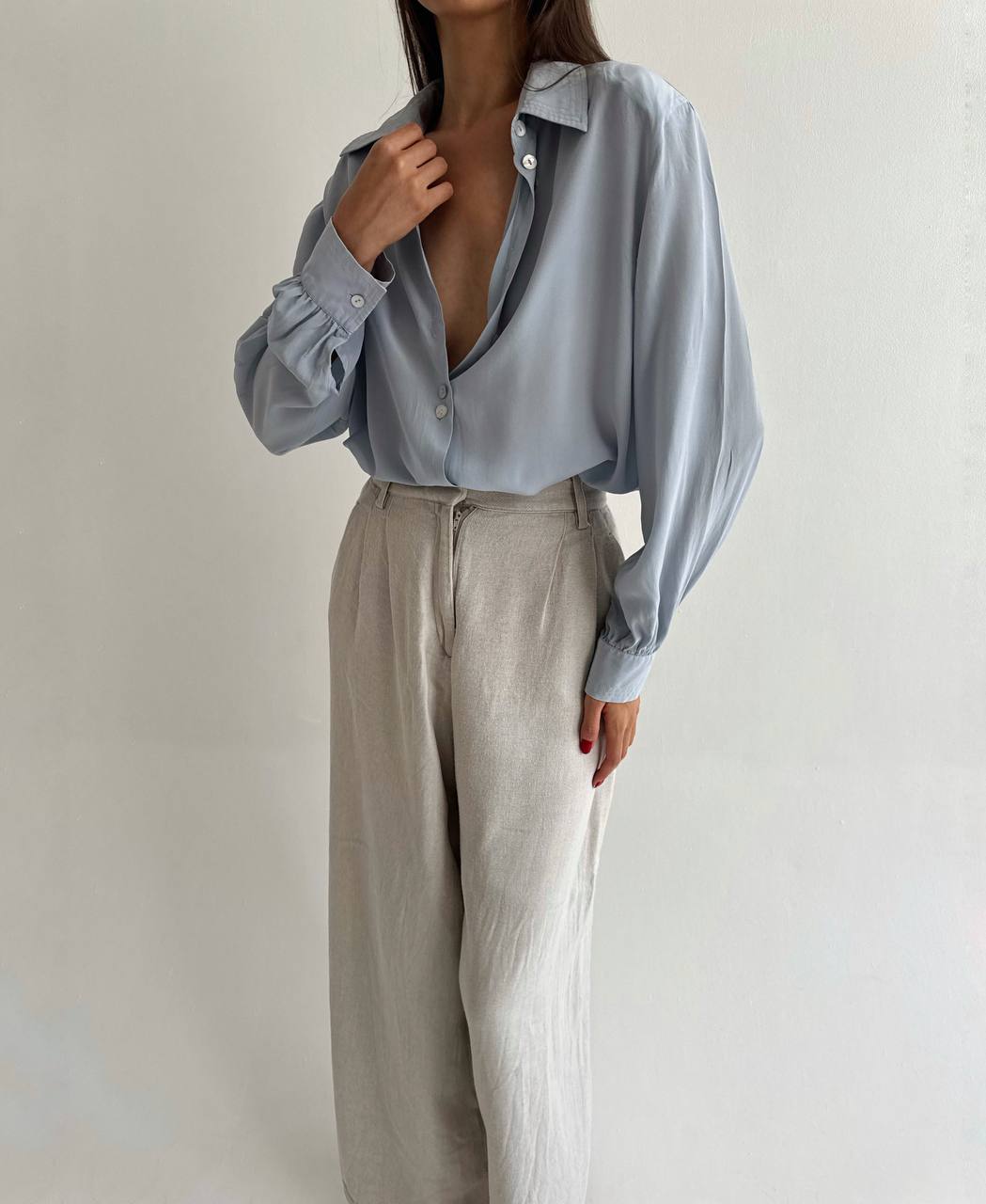Vintage 100% pure silk blue shirt