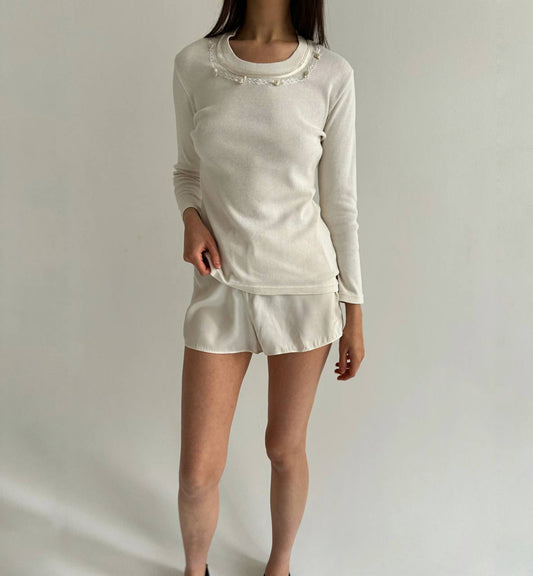 Vintage cotton flower appliqué blouse