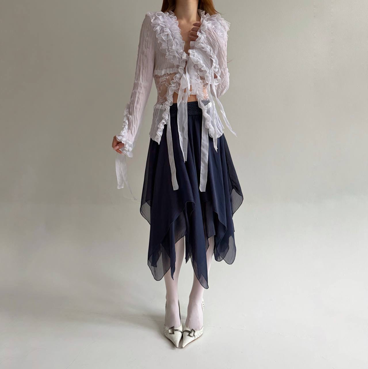 Vintage silk and viscose navy skirt