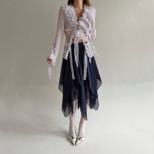 Vintage silk and viscose navy skirt