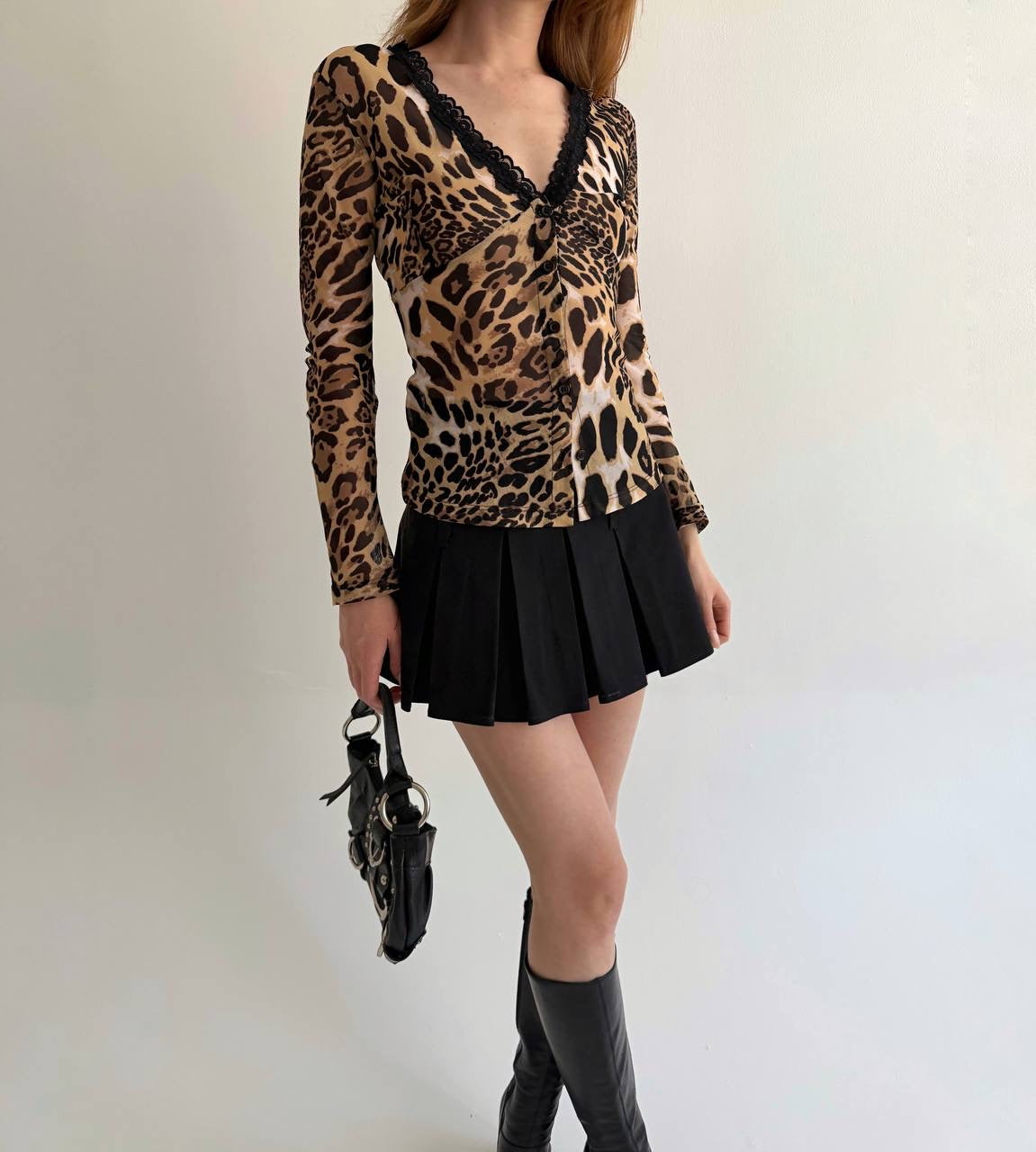 Vintage leopard print mesh blouse