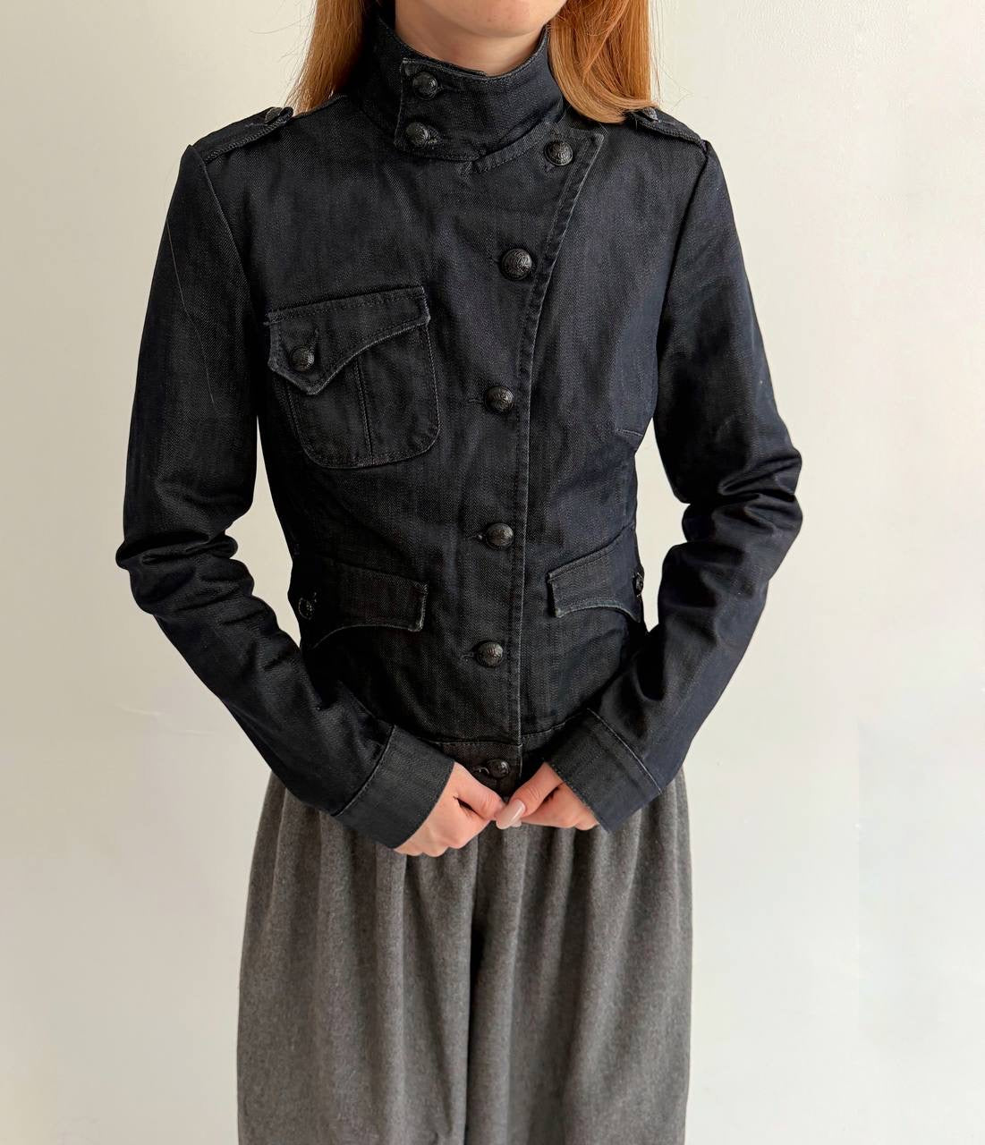 Y2K cotton denim officer jacket