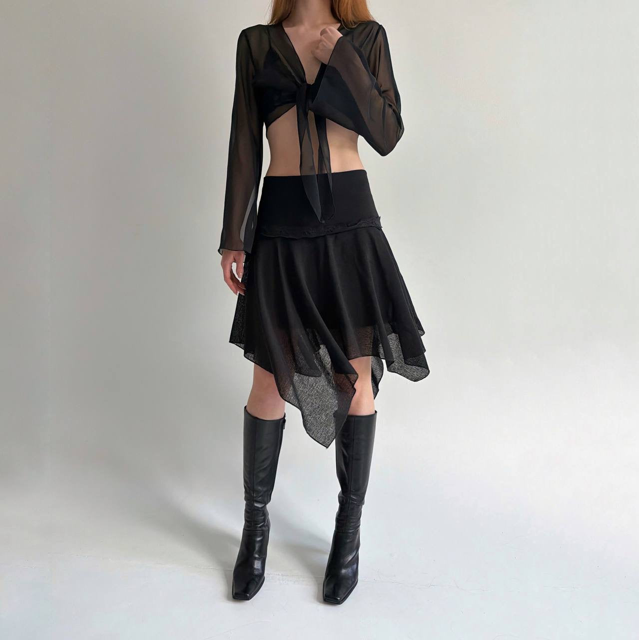 Y2K asymmetrical black midi skirt