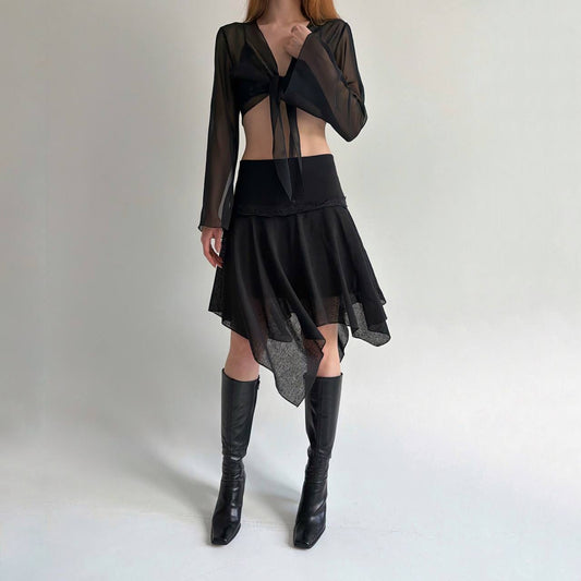 Y2K asymmetrical black midi skirt
