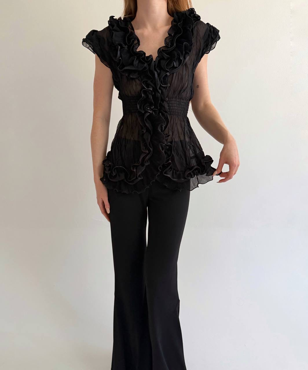 Vintage black ruffled blouse