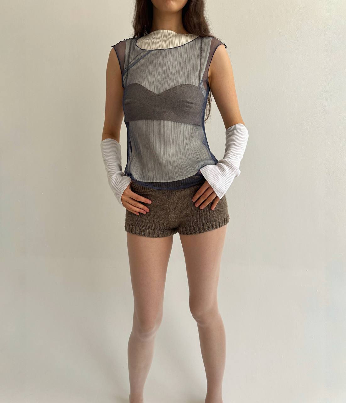 Alberta Ferretti mesh navy blouse