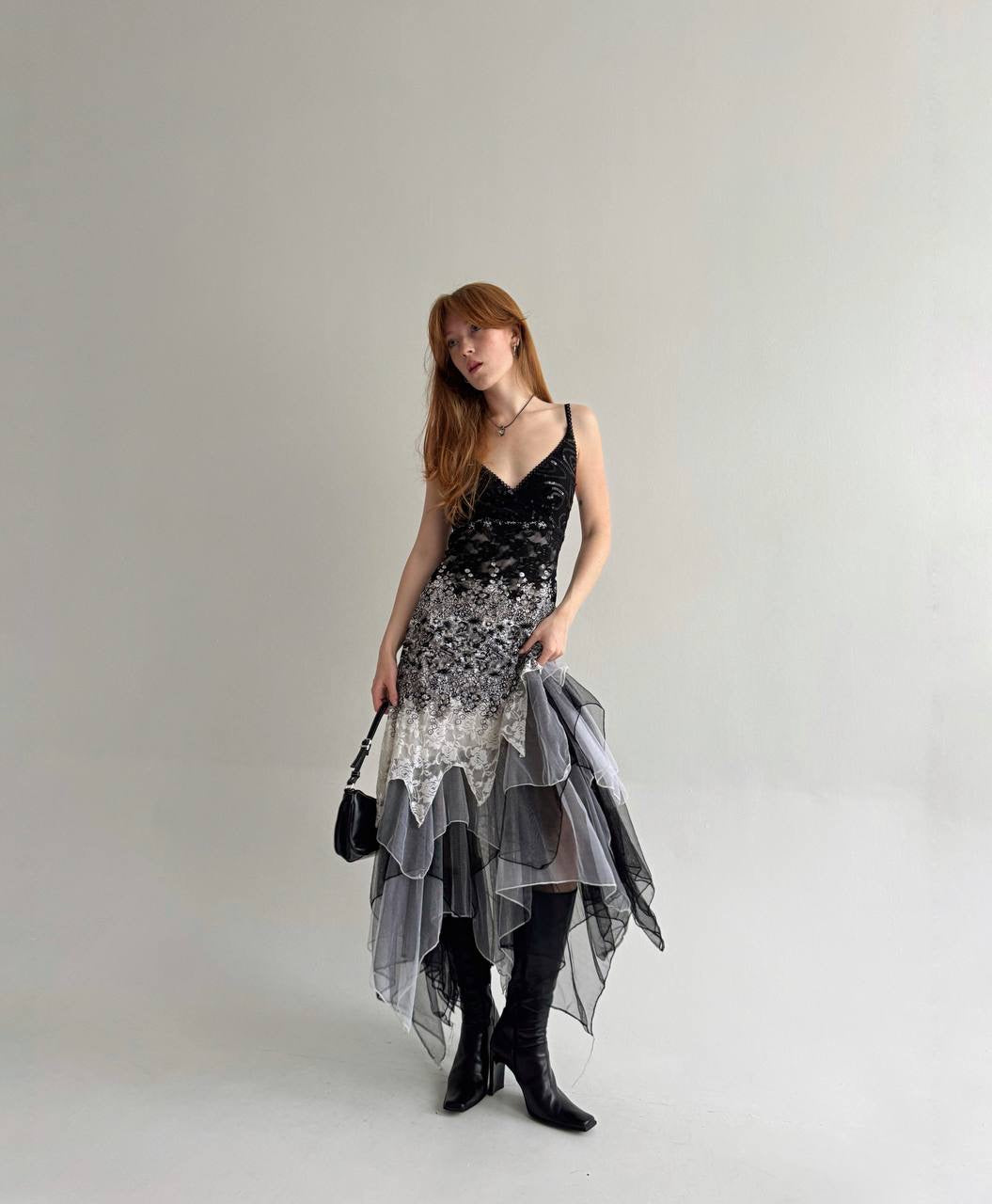 Vintage gorgeous grey asymmetrical flowy dress