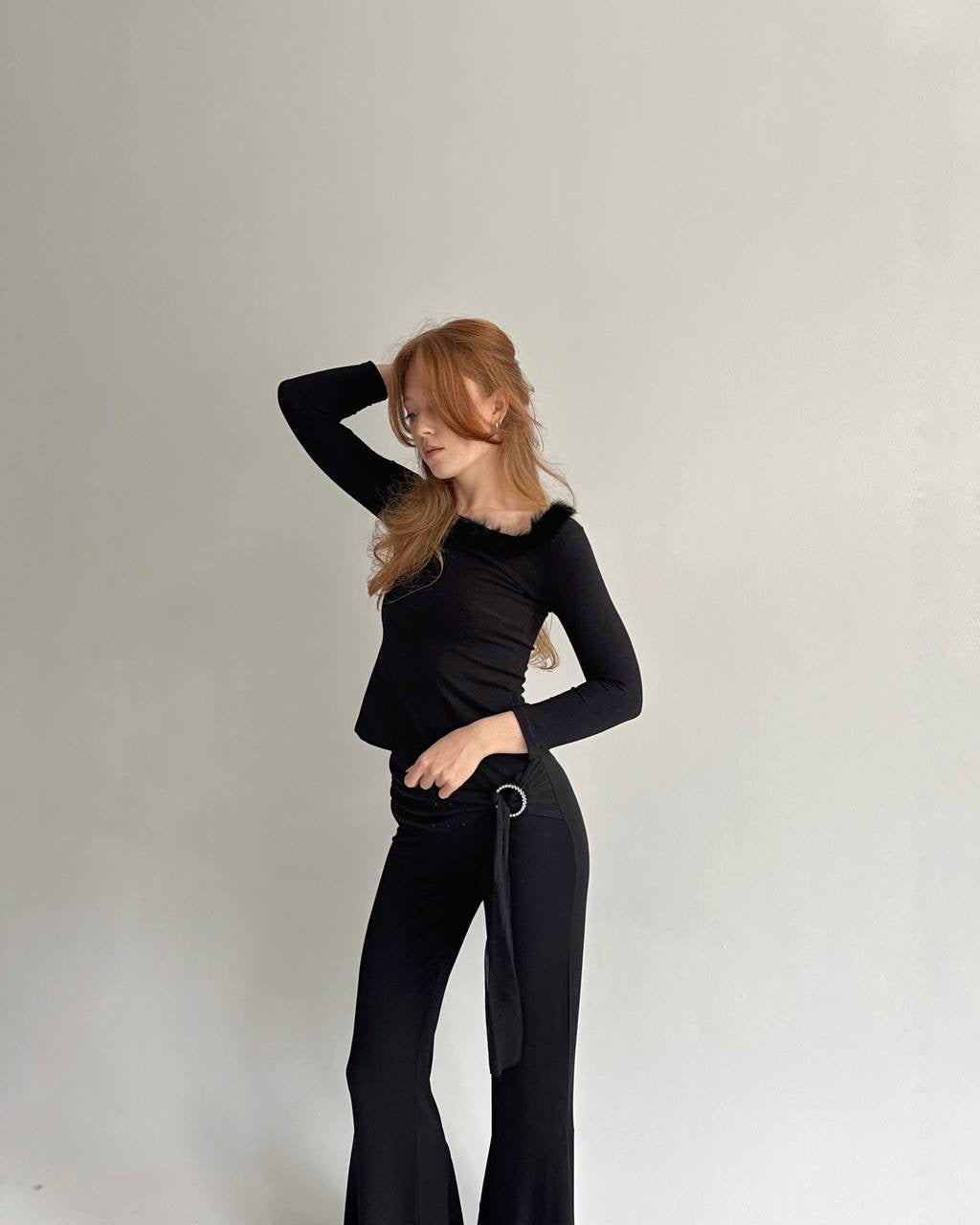 Vintage viscose blouse with fur collar