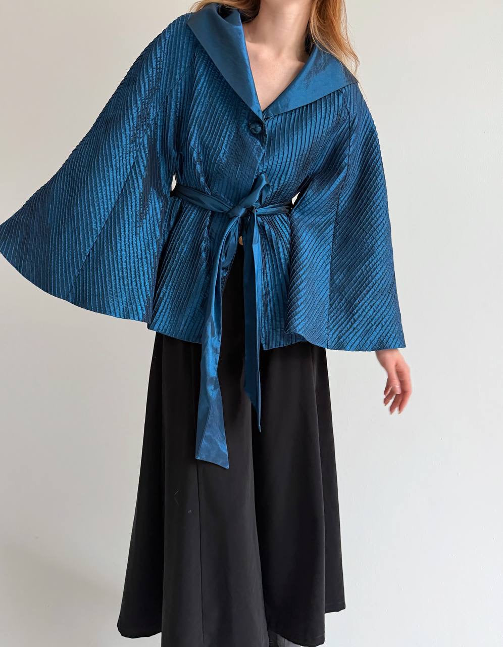 Vintage cerulean blue pleated jacket
